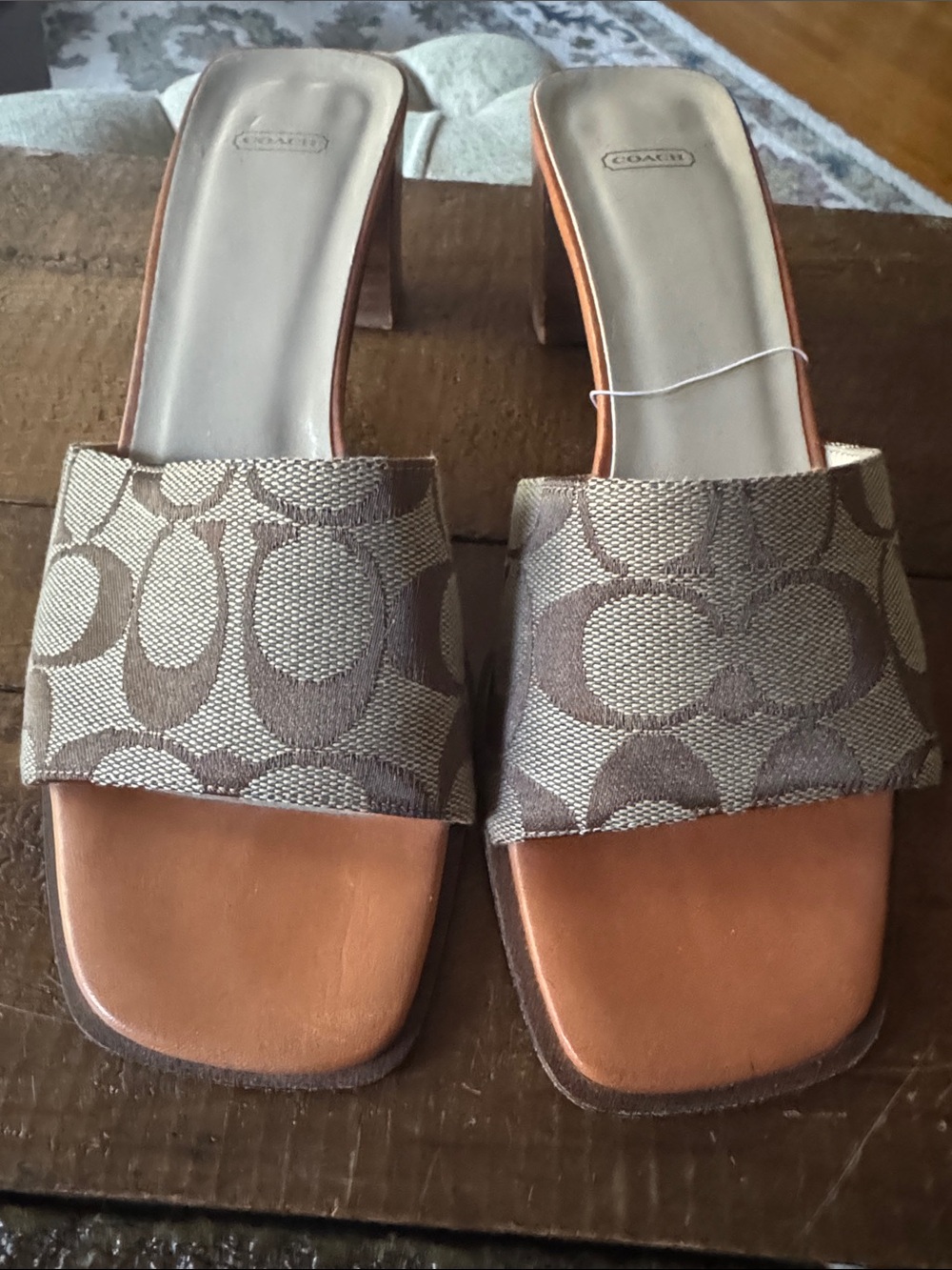 Coach Tan & Signature Canvas Slide Mules